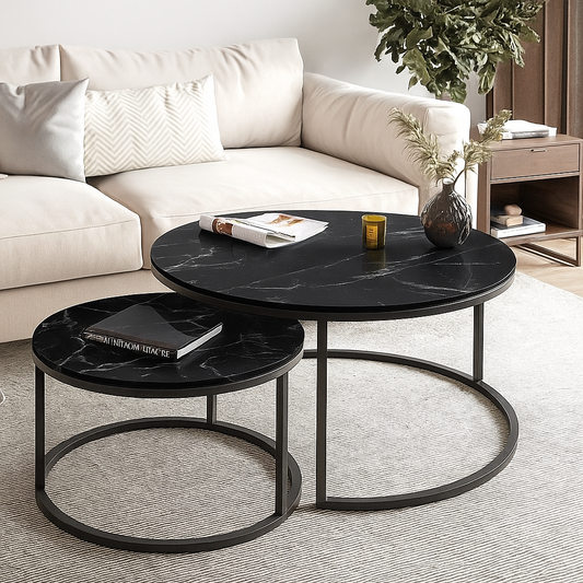 Center Table for Living Room Coffee Table Tea Table End Table Decorative Item Marble Design/ ONLY BLACK COLOUR Engineered Wood Top