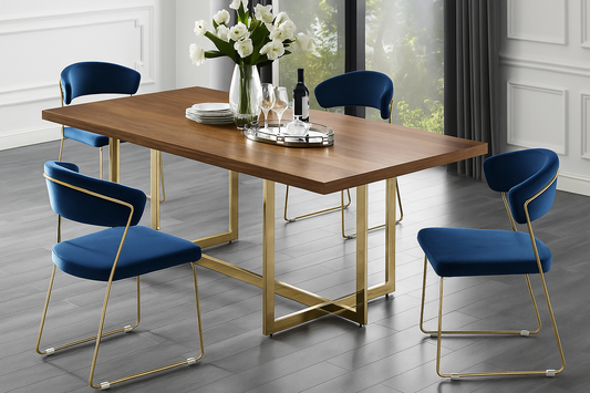 Maxim Dining Table / Tamzin Blue Velvet Dining Chair: